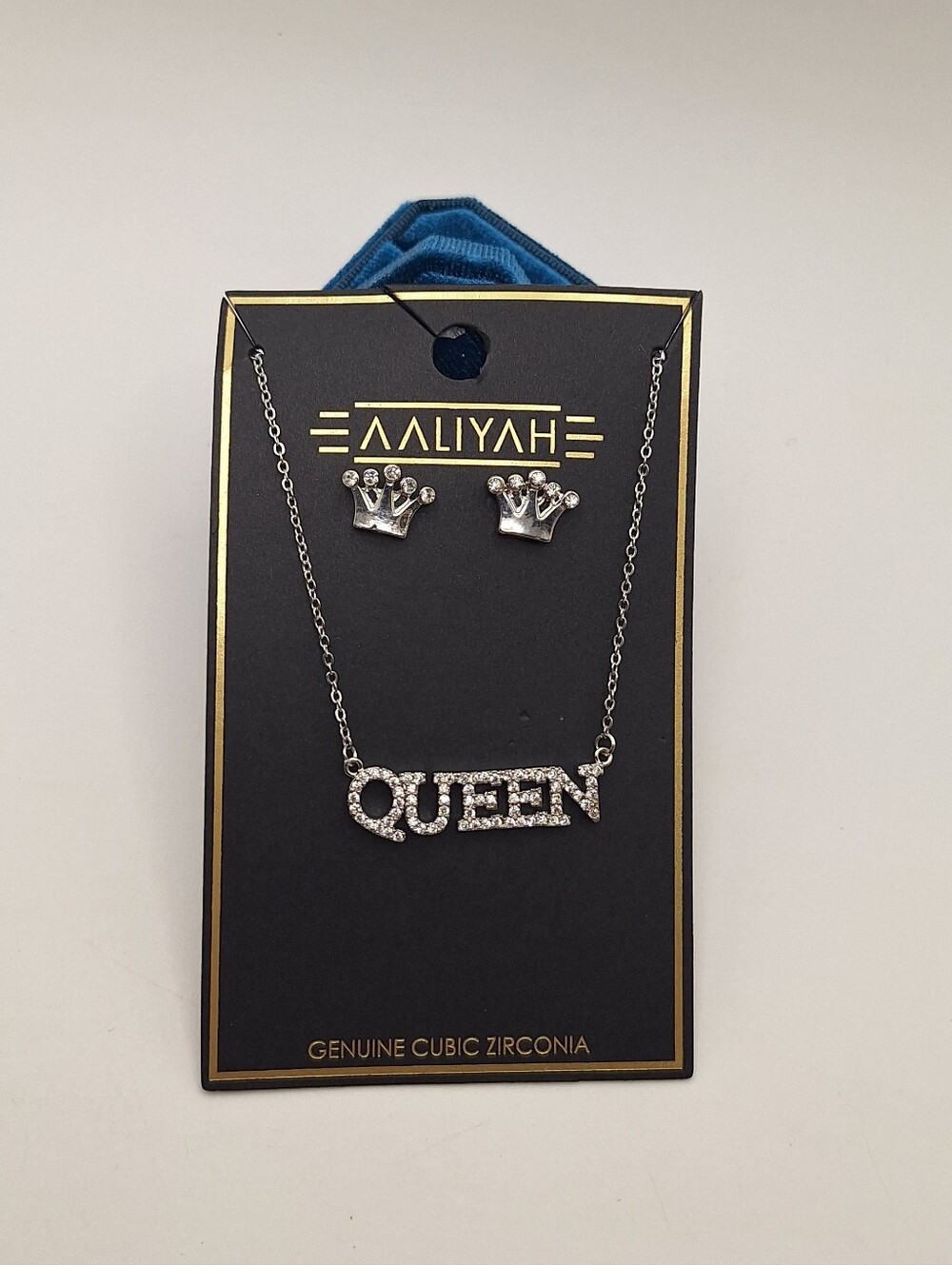 Aaliyah Queen CZ Necklace & Crown Earrings Jewelry Set NWT